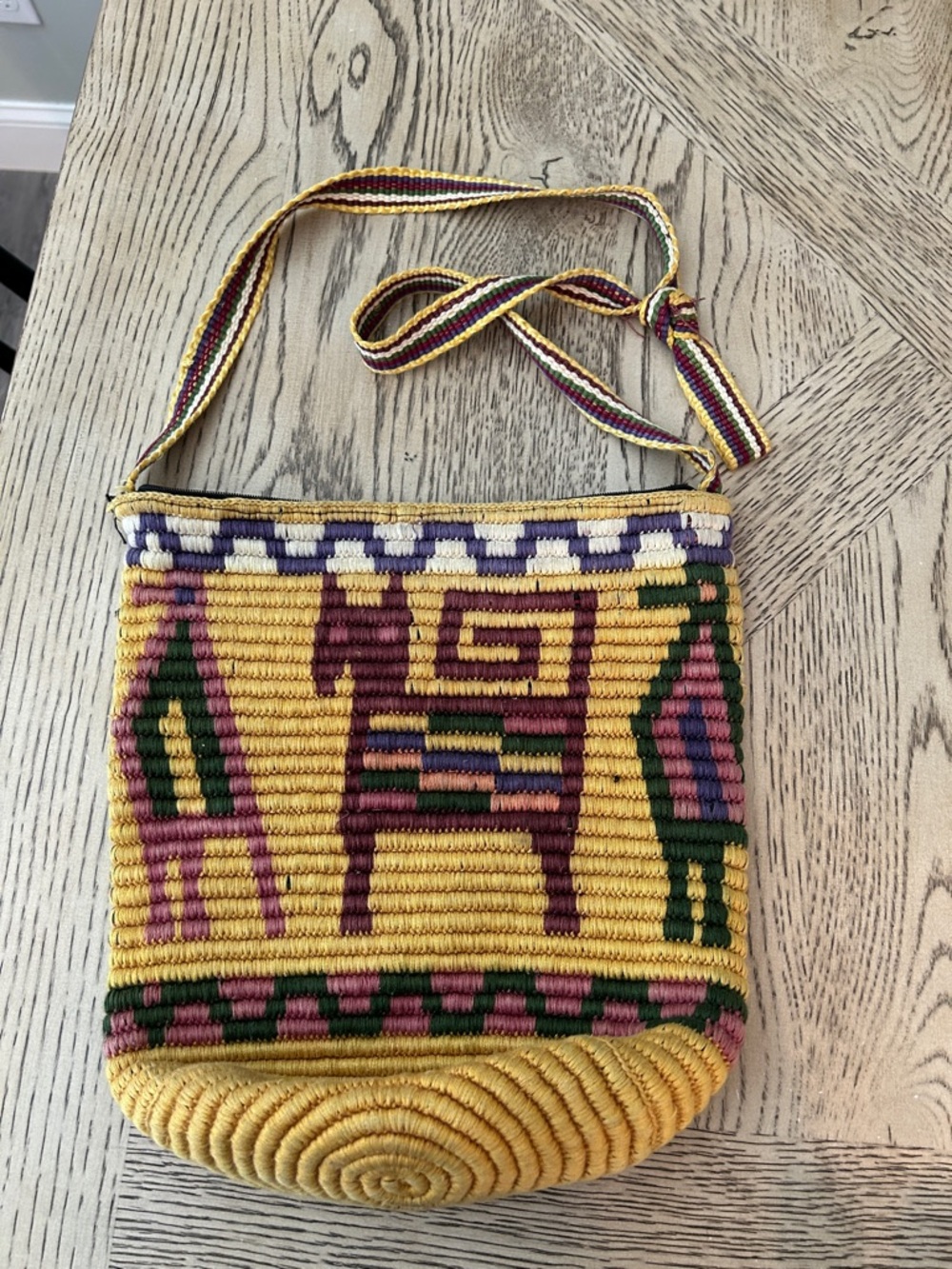 Vintage Handwoven Yellow Patterned Crossbody Bag